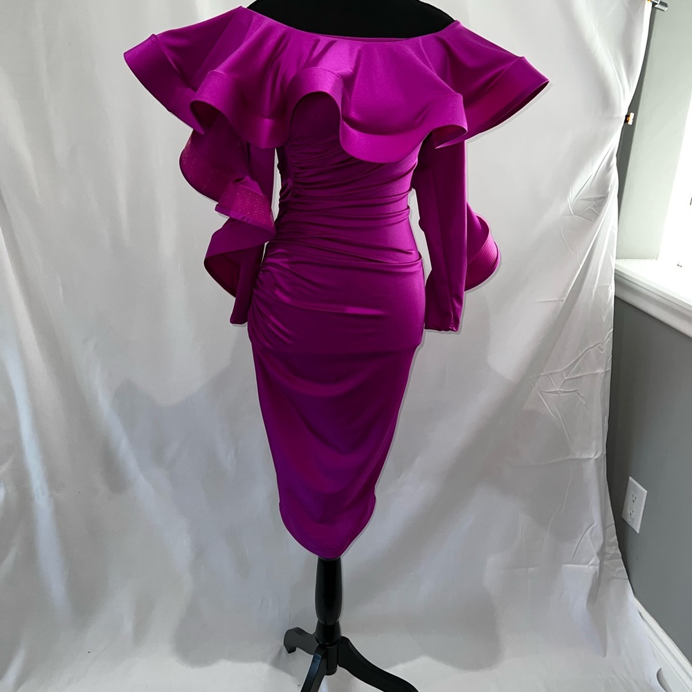 Vibrant Fuchsia Ruffled Long Sleeve Dress